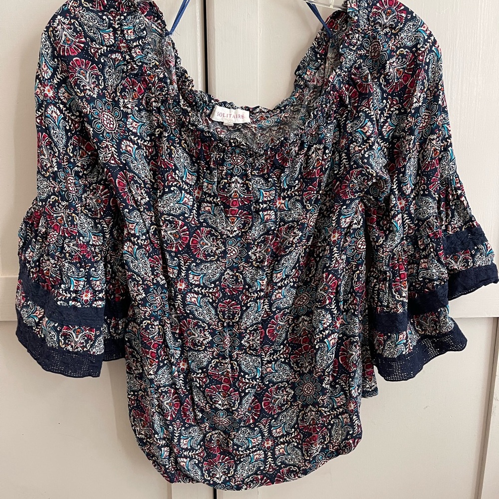 Boho Chic Paisley Top - Blue and Maroon by Solitaire size M